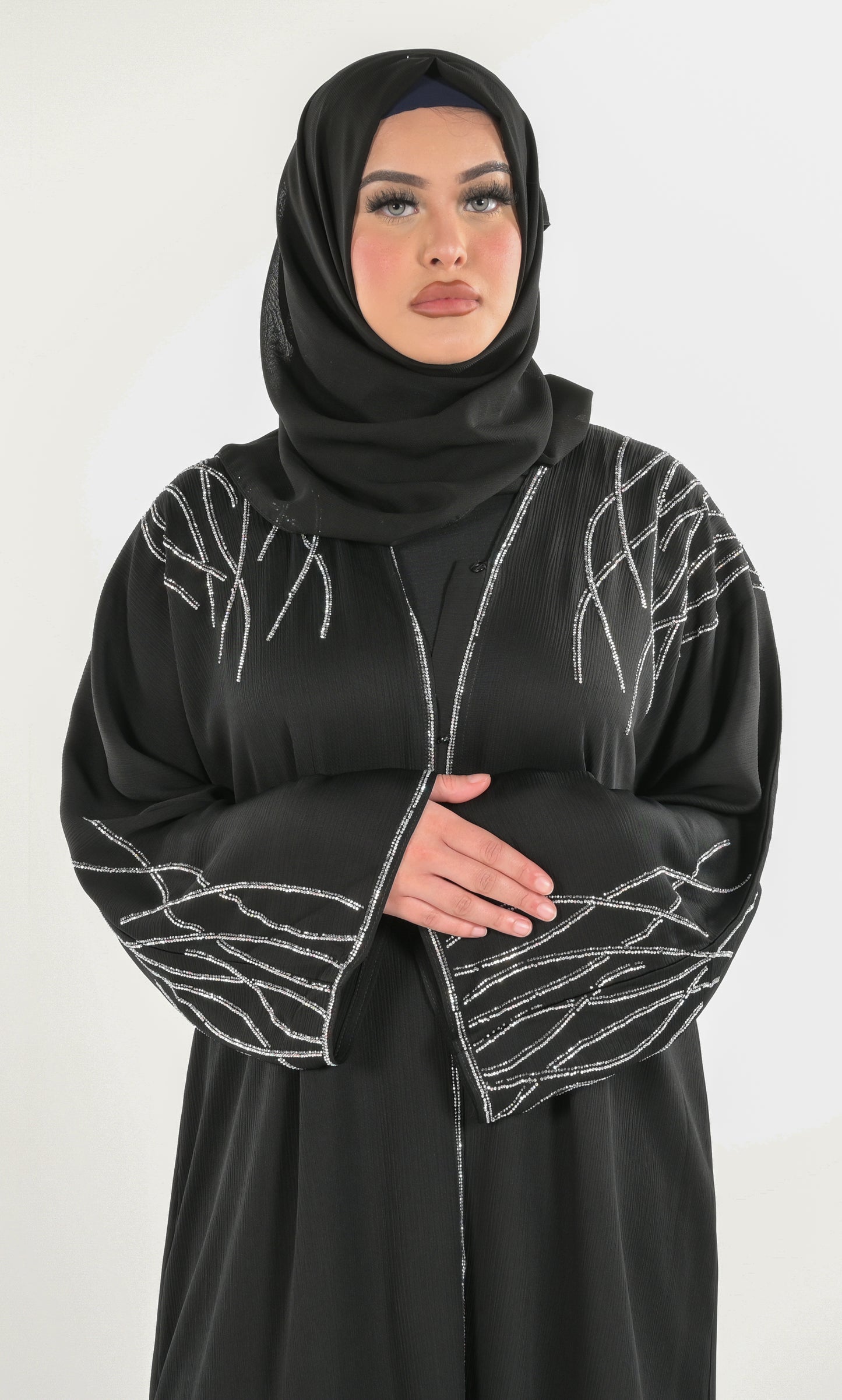 Black Abaya 4 Piece Set with diamond sleeves