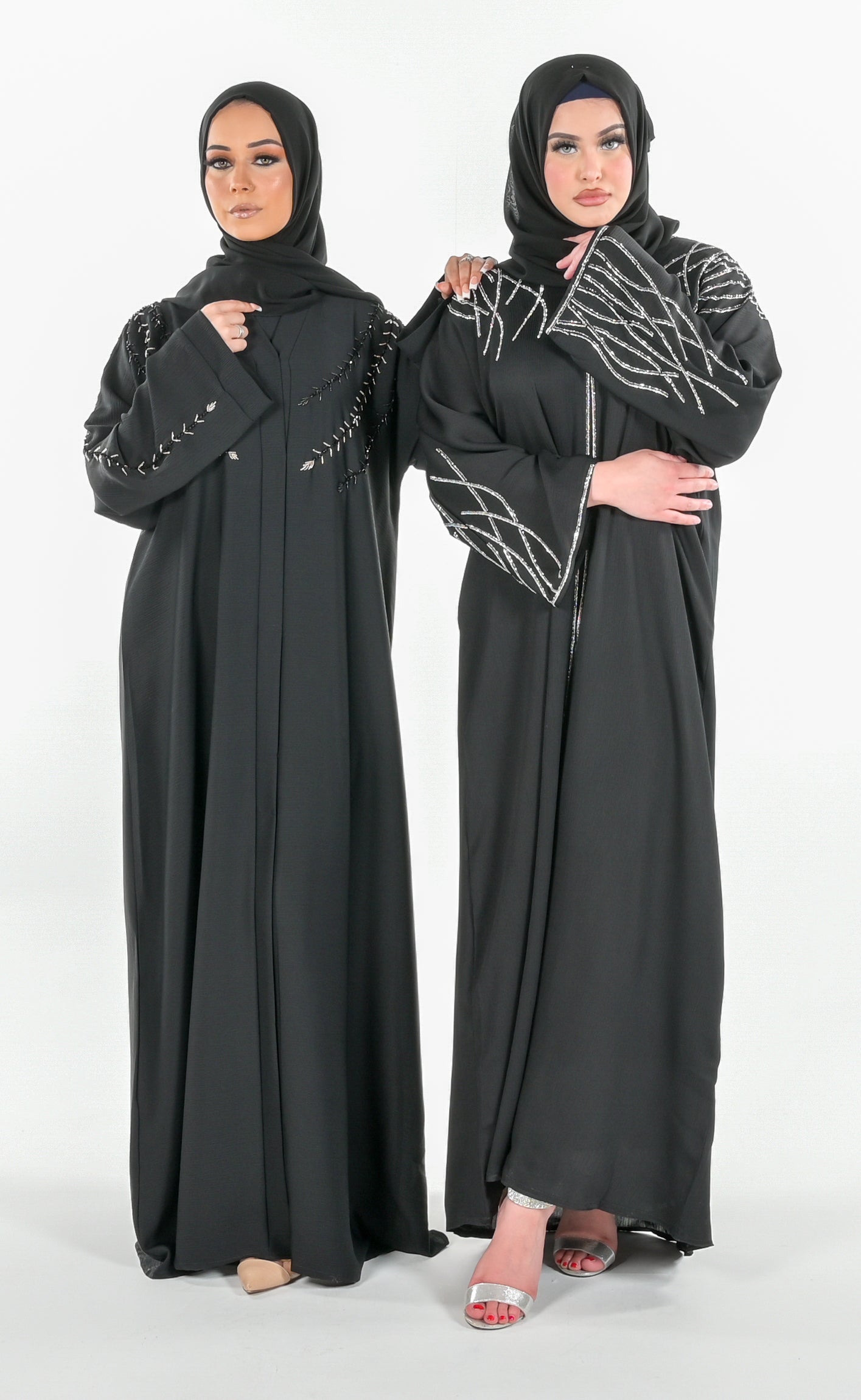 Black Abaya 4 Piece Set with diamond sleeves