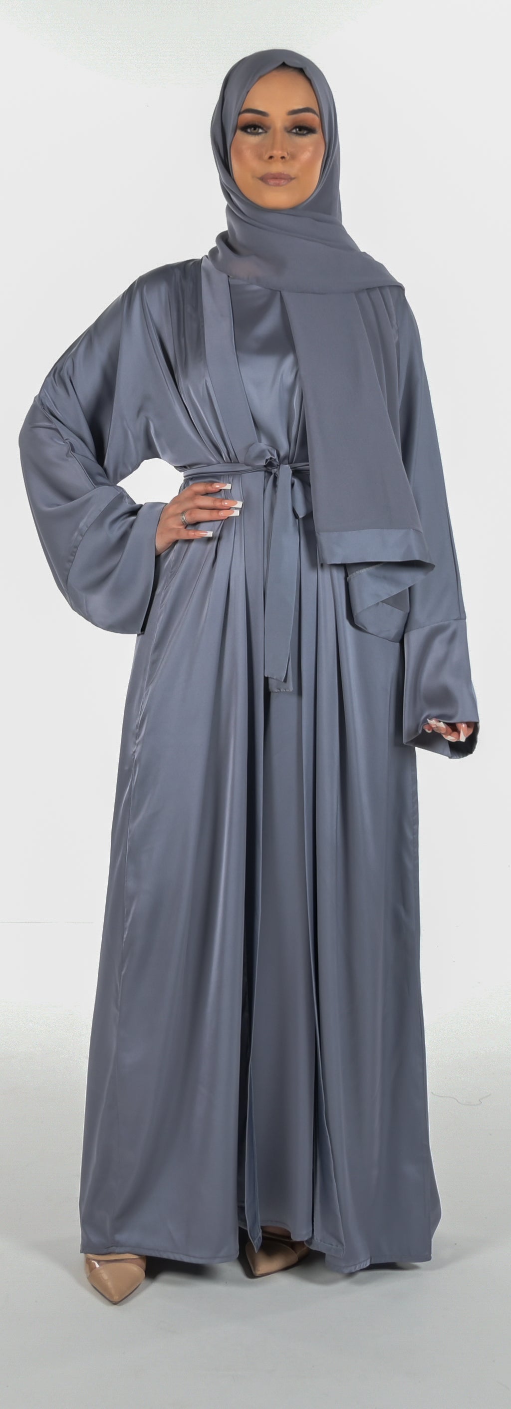 Soft Sheen Grey Abaya 4 Piece Set