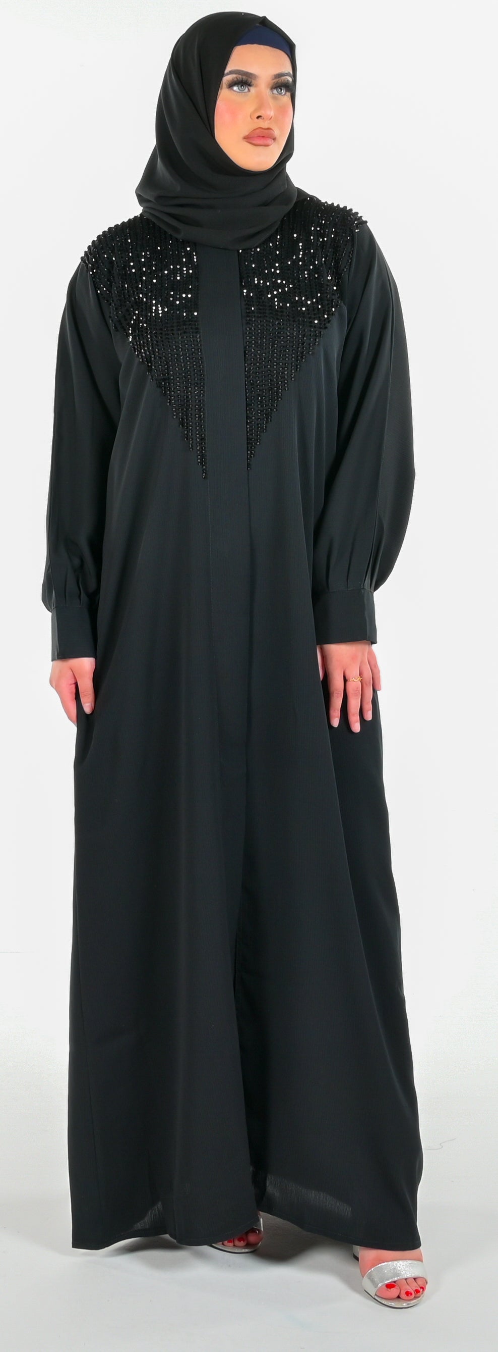 Black Bead Abaya 3 Piece Set