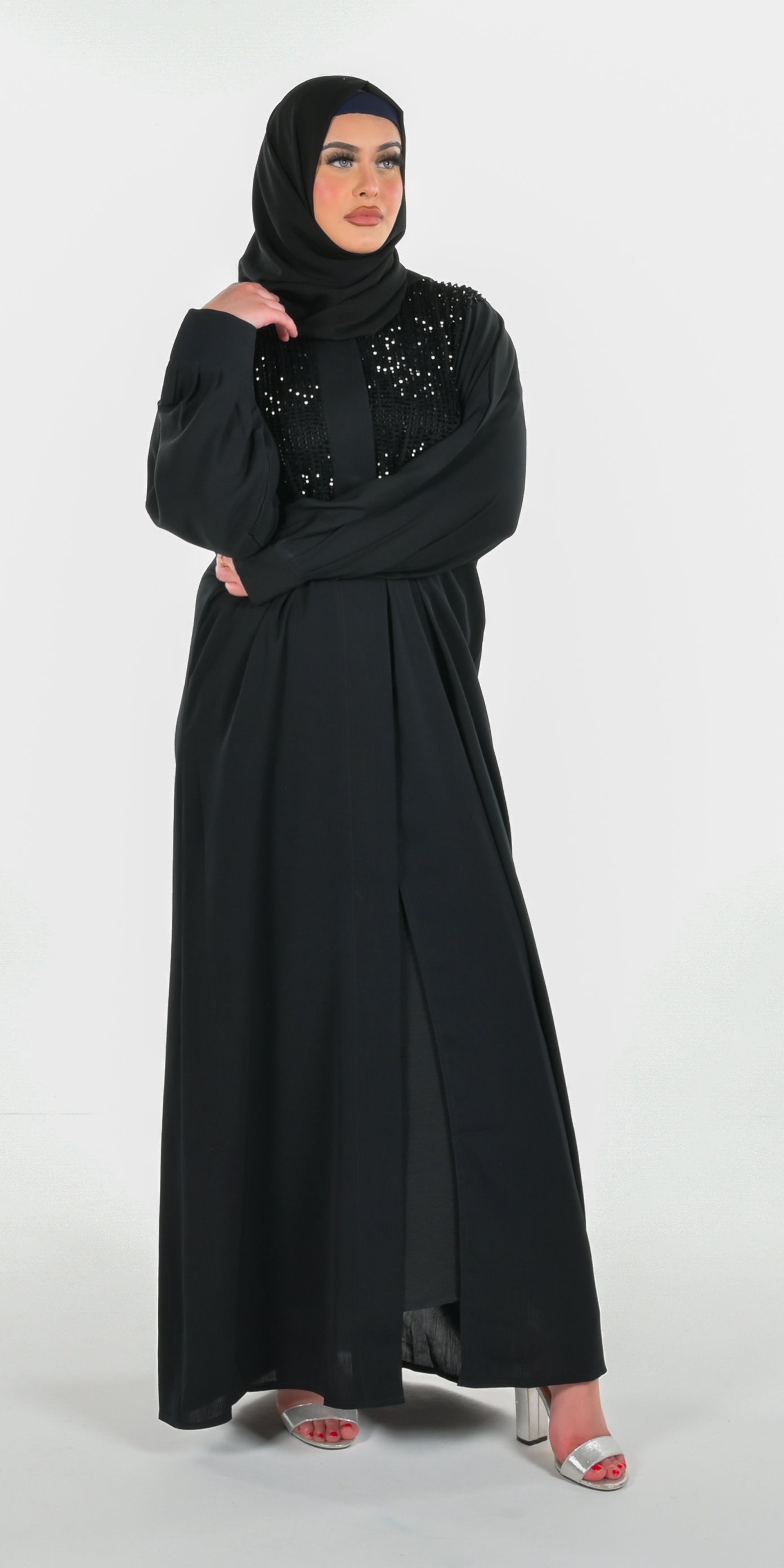 Black Bead Abaya 3 Piece Set
