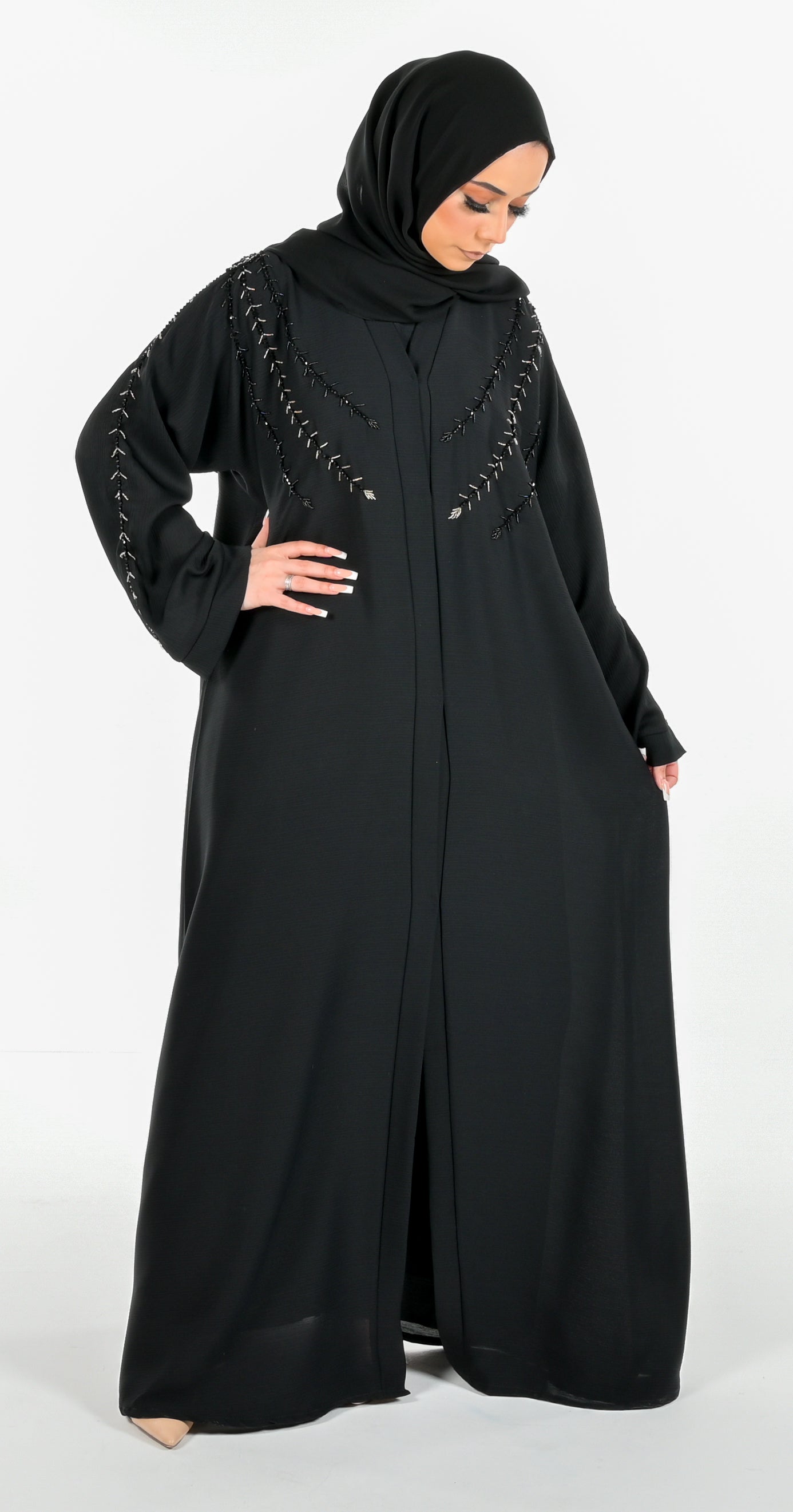Black & Gold Embroidered Abaya 3 Piece Set modest wear abaya