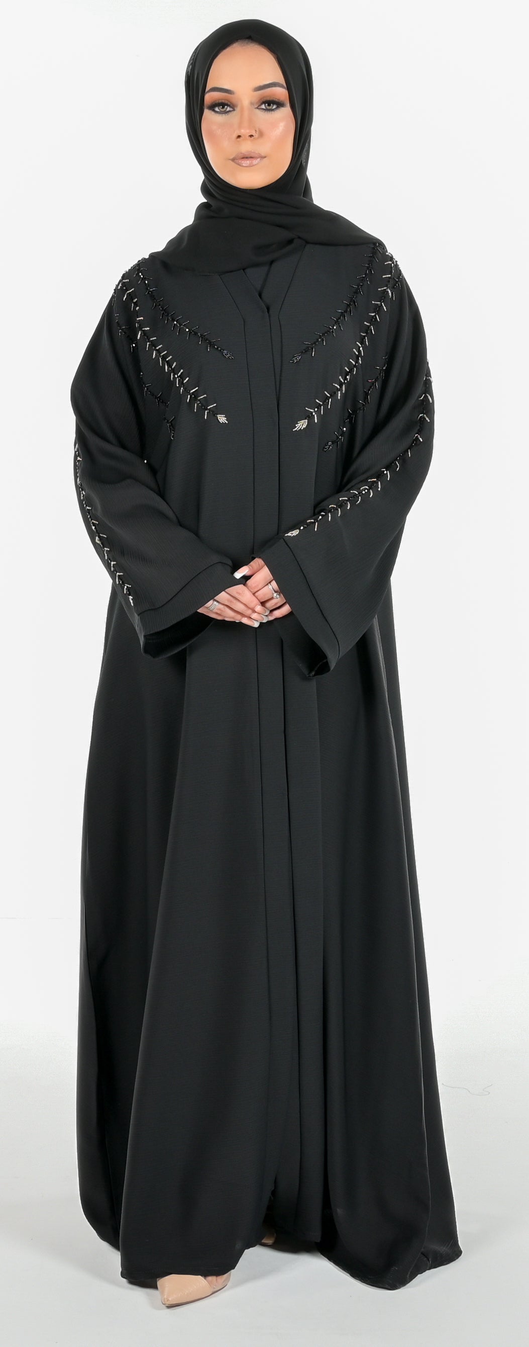 Black & Gold Embroidered Abaya 3 Piece Set modest wear abaya