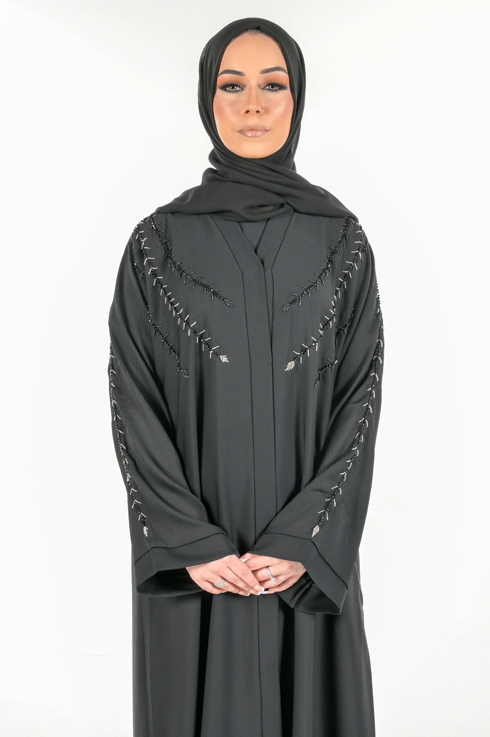 Black & Gold Embroidered Abaya 3 Piece Set modest wear abaya