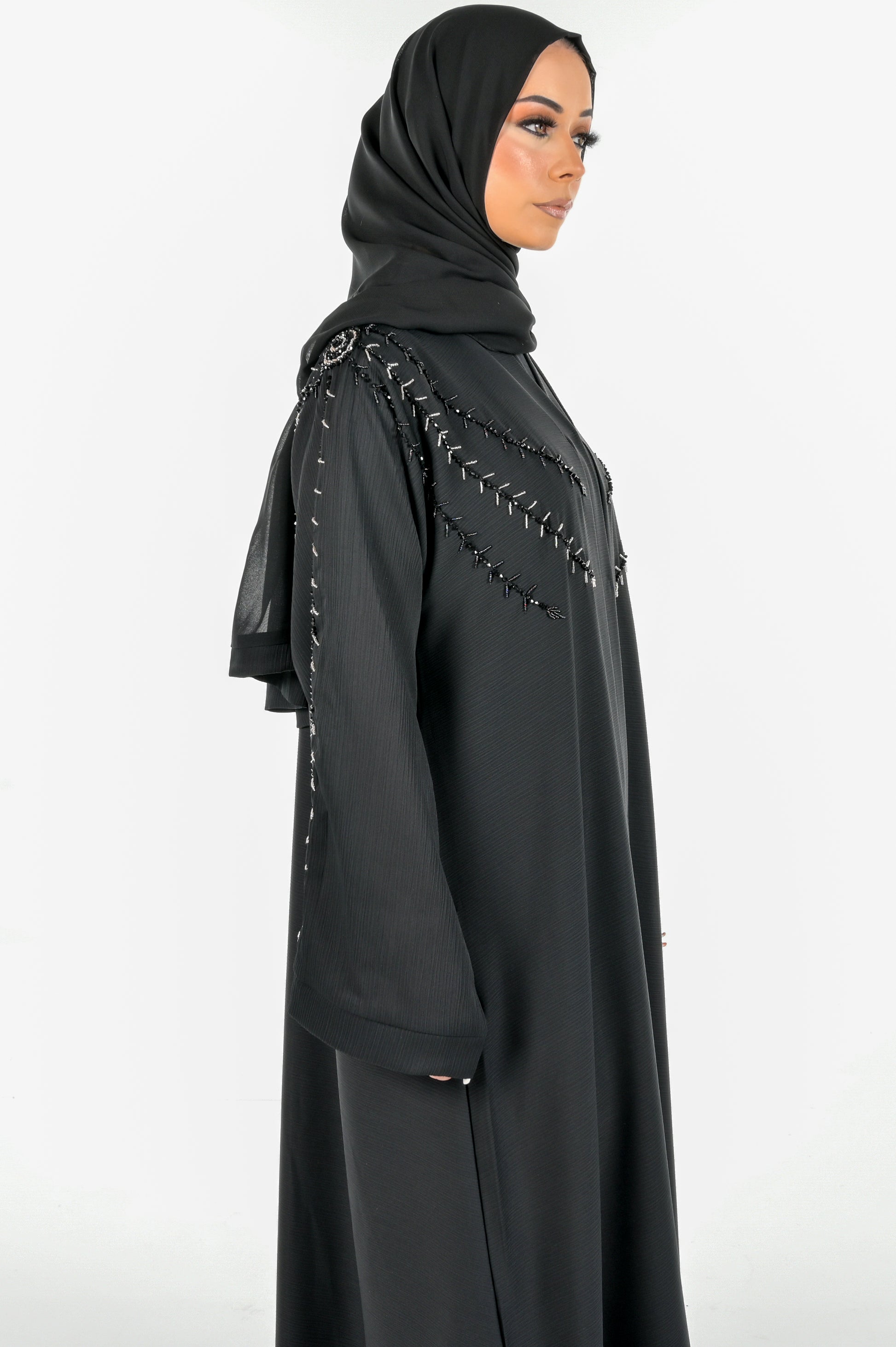 Black & Gold Embroidered Abaya 3 Piece Set modest wear abaya