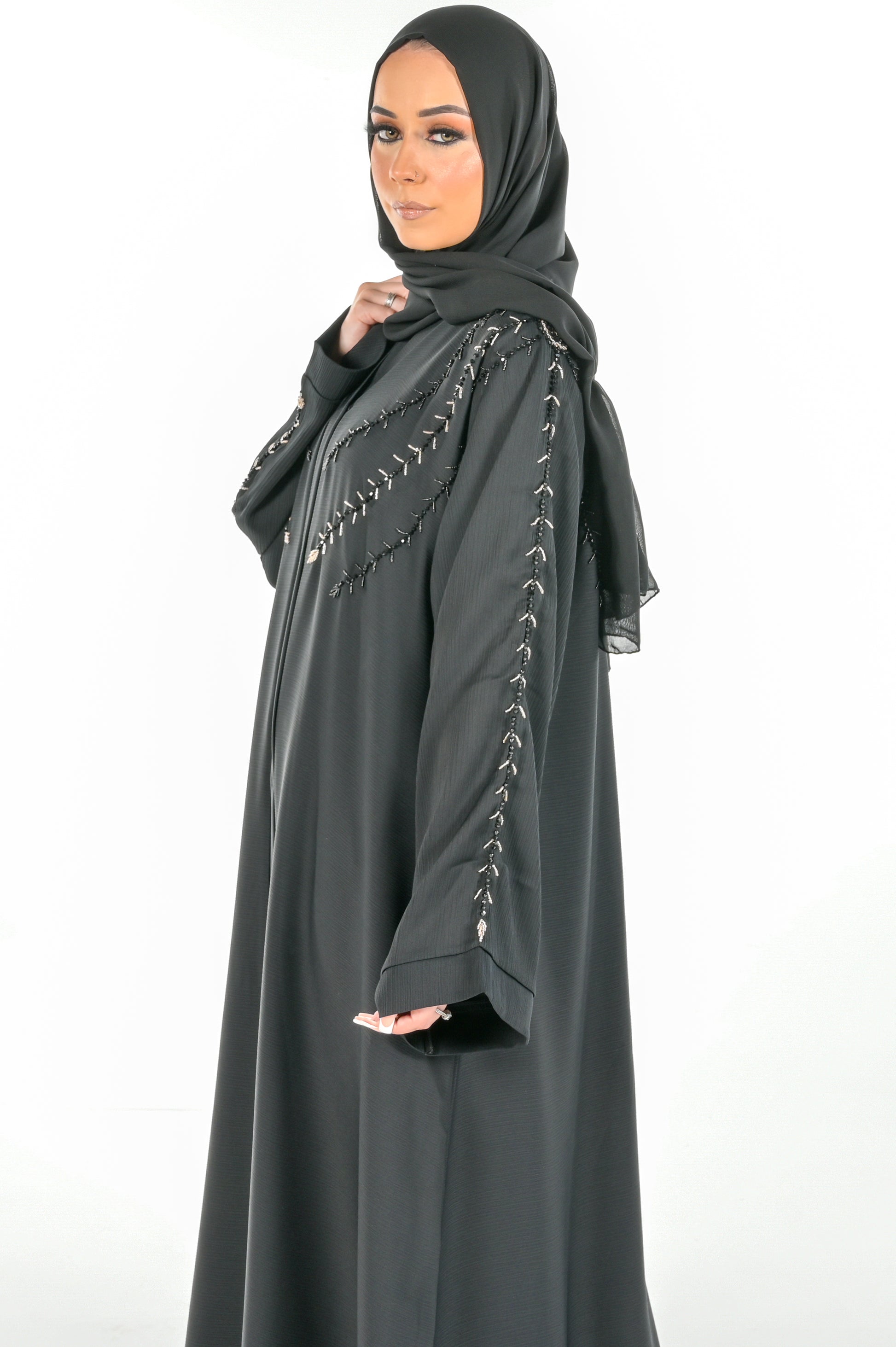 Black & Gold Embroidered Abaya 3 Piece Set modest wear abaya