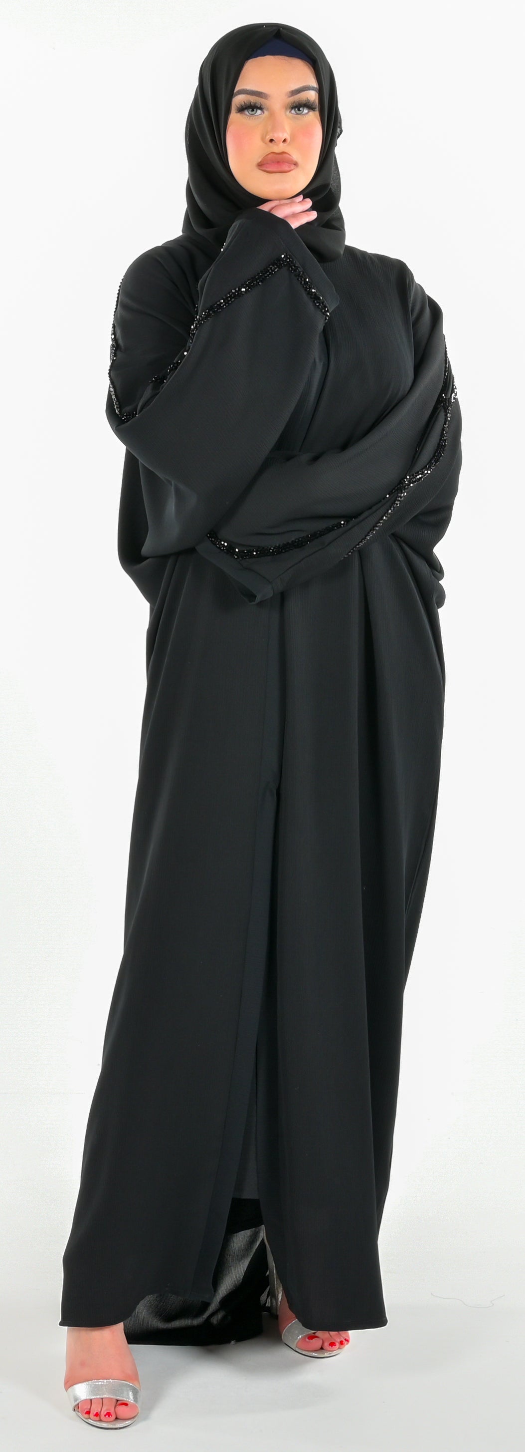 Black Batwing Abaya 3 Piece Set modest wear