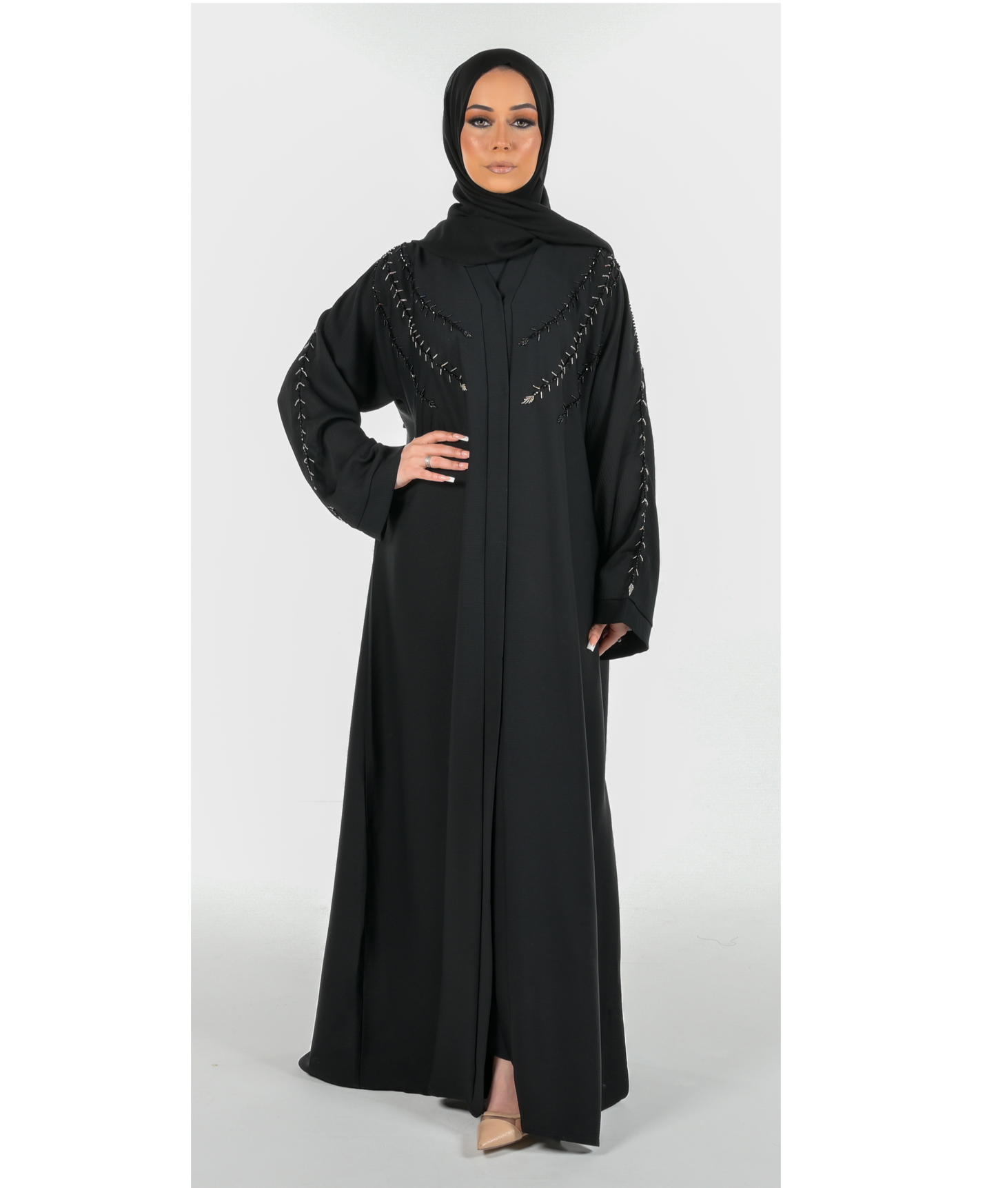 Black & Gold Embroidered Abaya 3 Piece Set modest wear abaya
