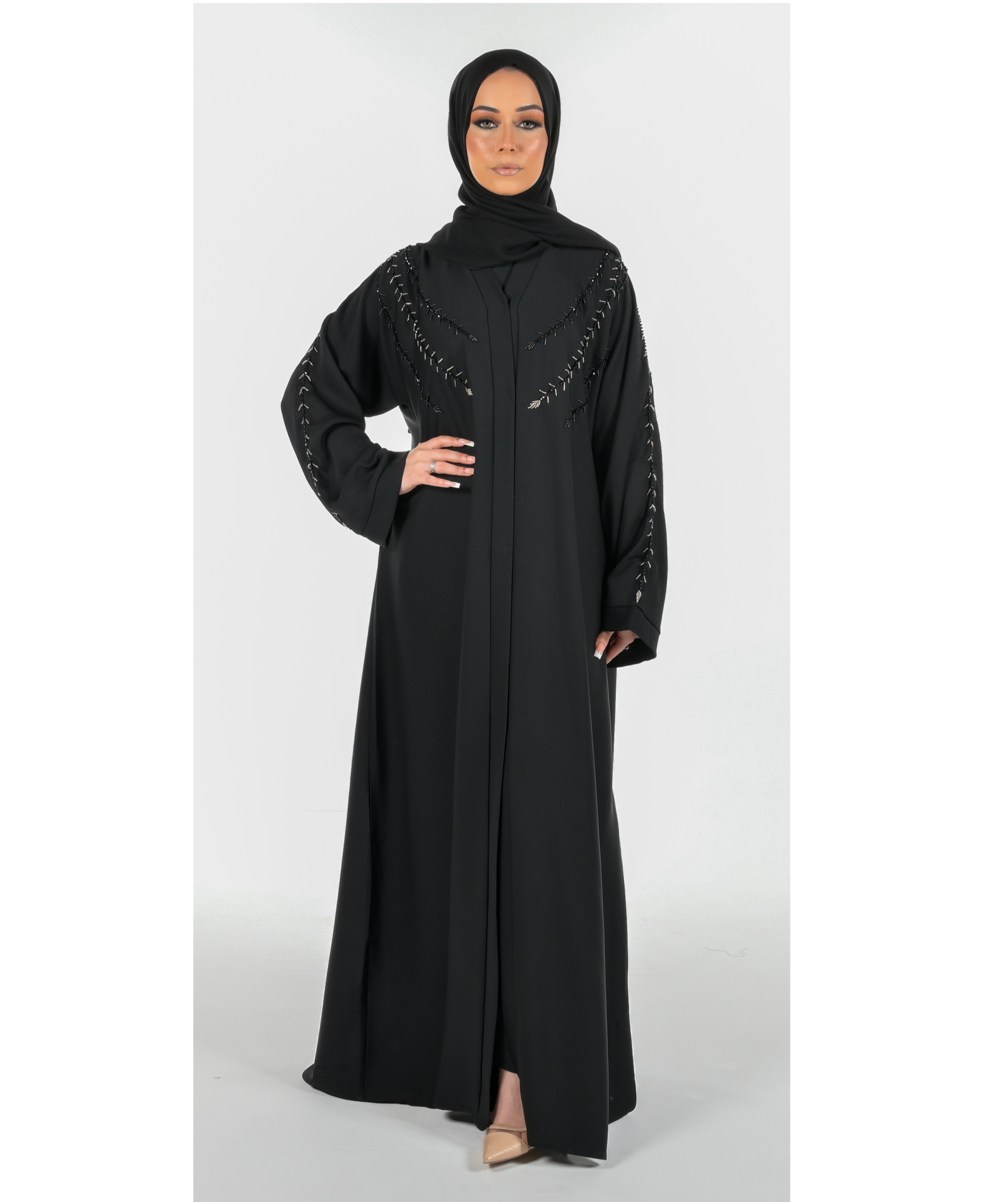 Black & Gold Embroidered Abaya 3 Piece Set modest wear abaya