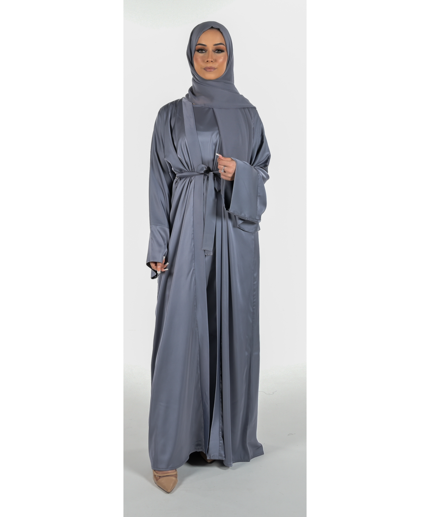 Soft Sheen Grey Abaya 4 Piece Set