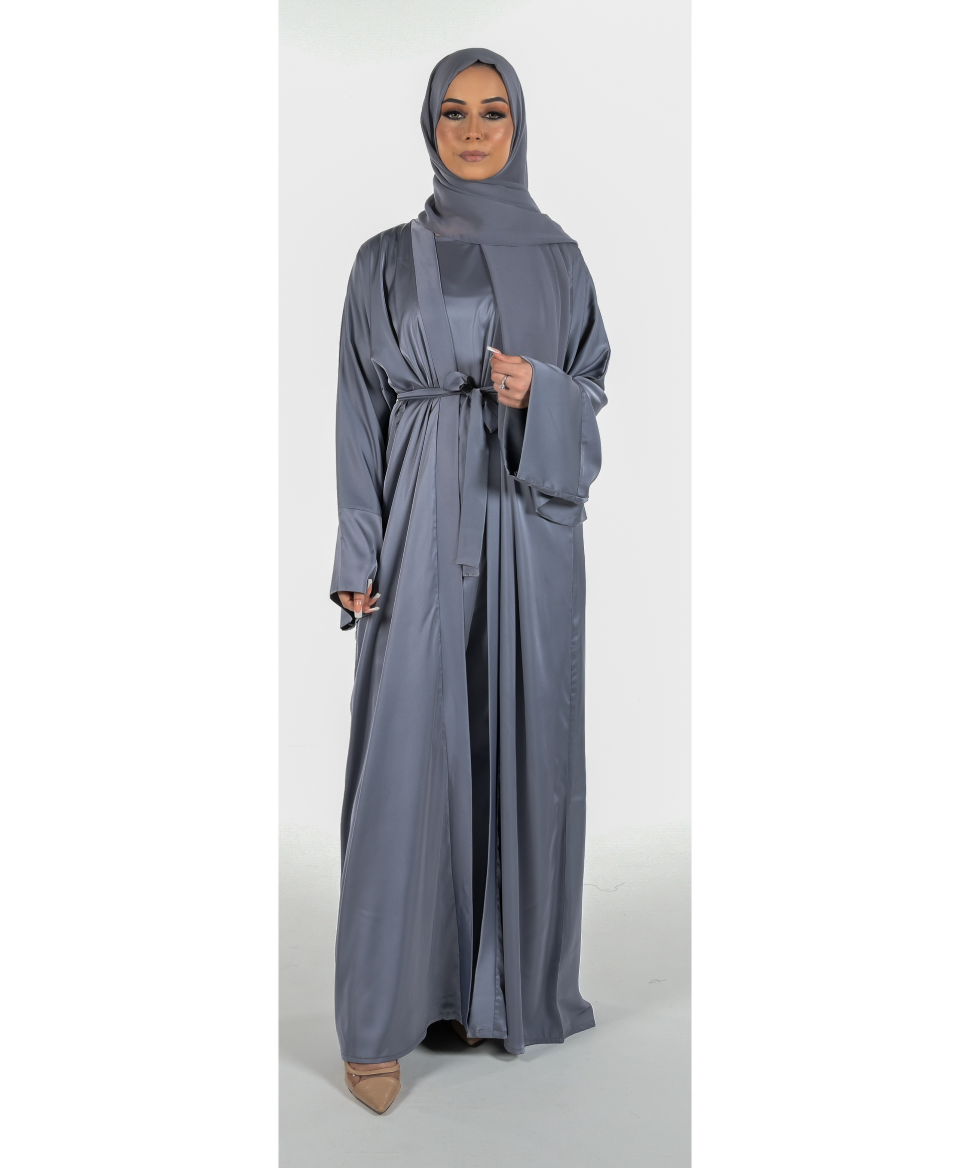 Soft Sheen Grey Abaya 4 Piece Set